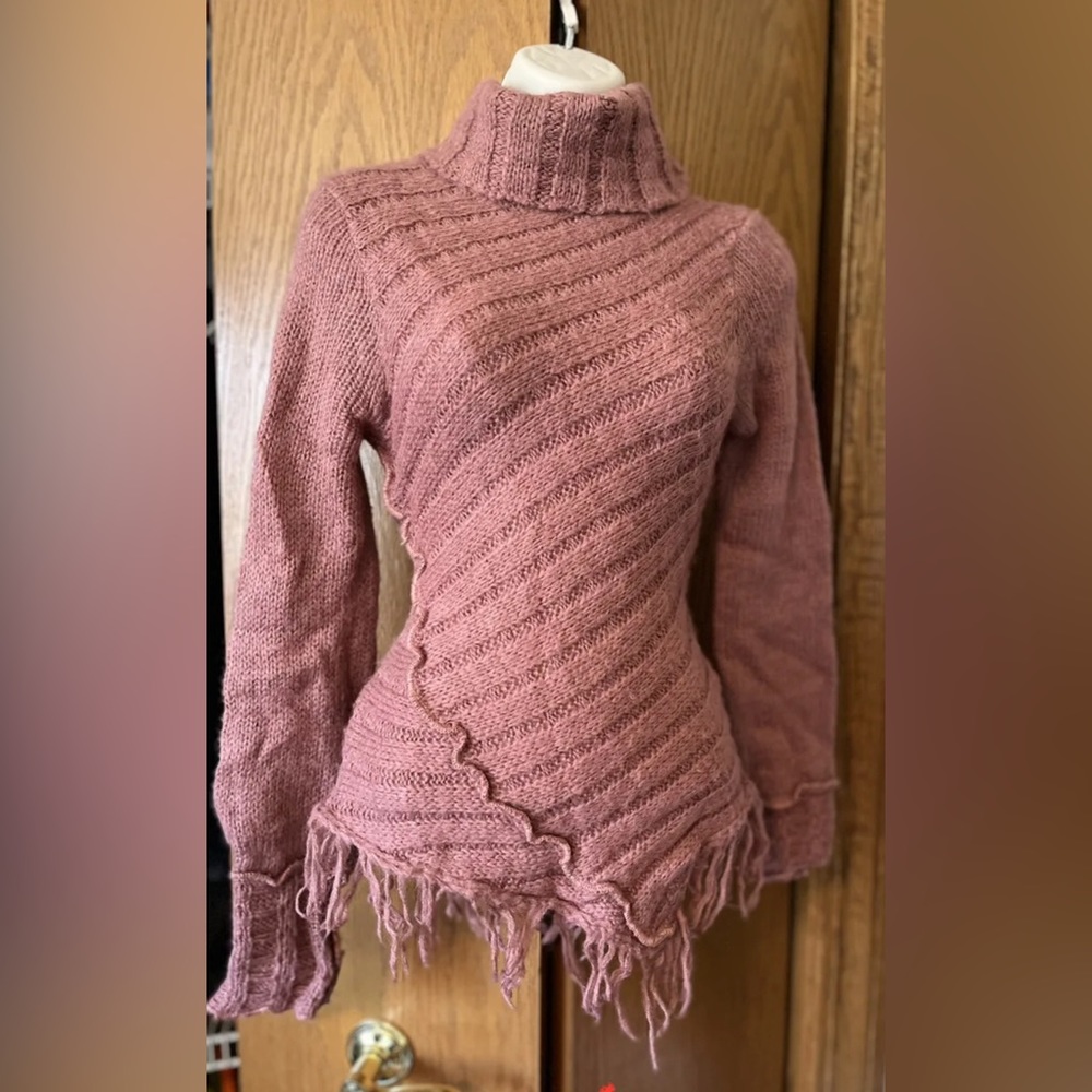 Buffalo David Bitton Women's Mauve Pink Knit Pullover Fringe Sweater Small